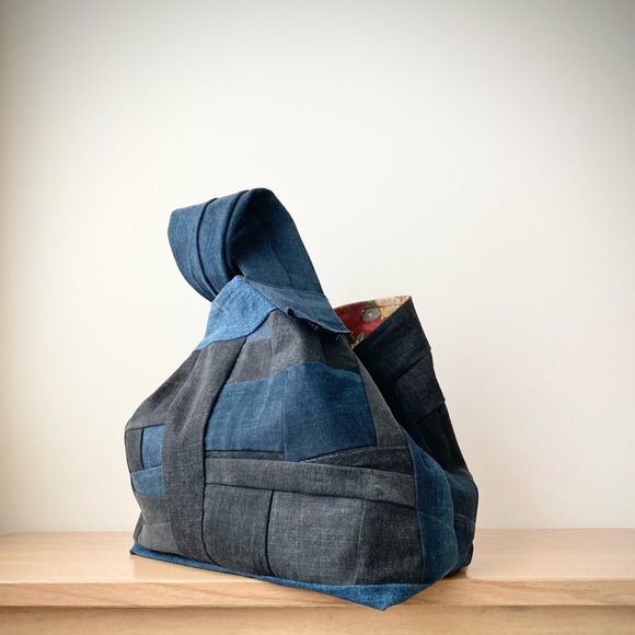 joodito origami boro crossbody bag japanese denim patchwork oversized slouchy - Picture 2 of 9